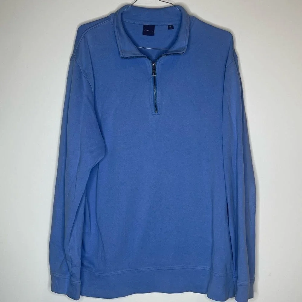 Dunning Mens XXL Blue 100% Pima‎ Cotton Quarter Zip Golf Pullover Sweatshirt